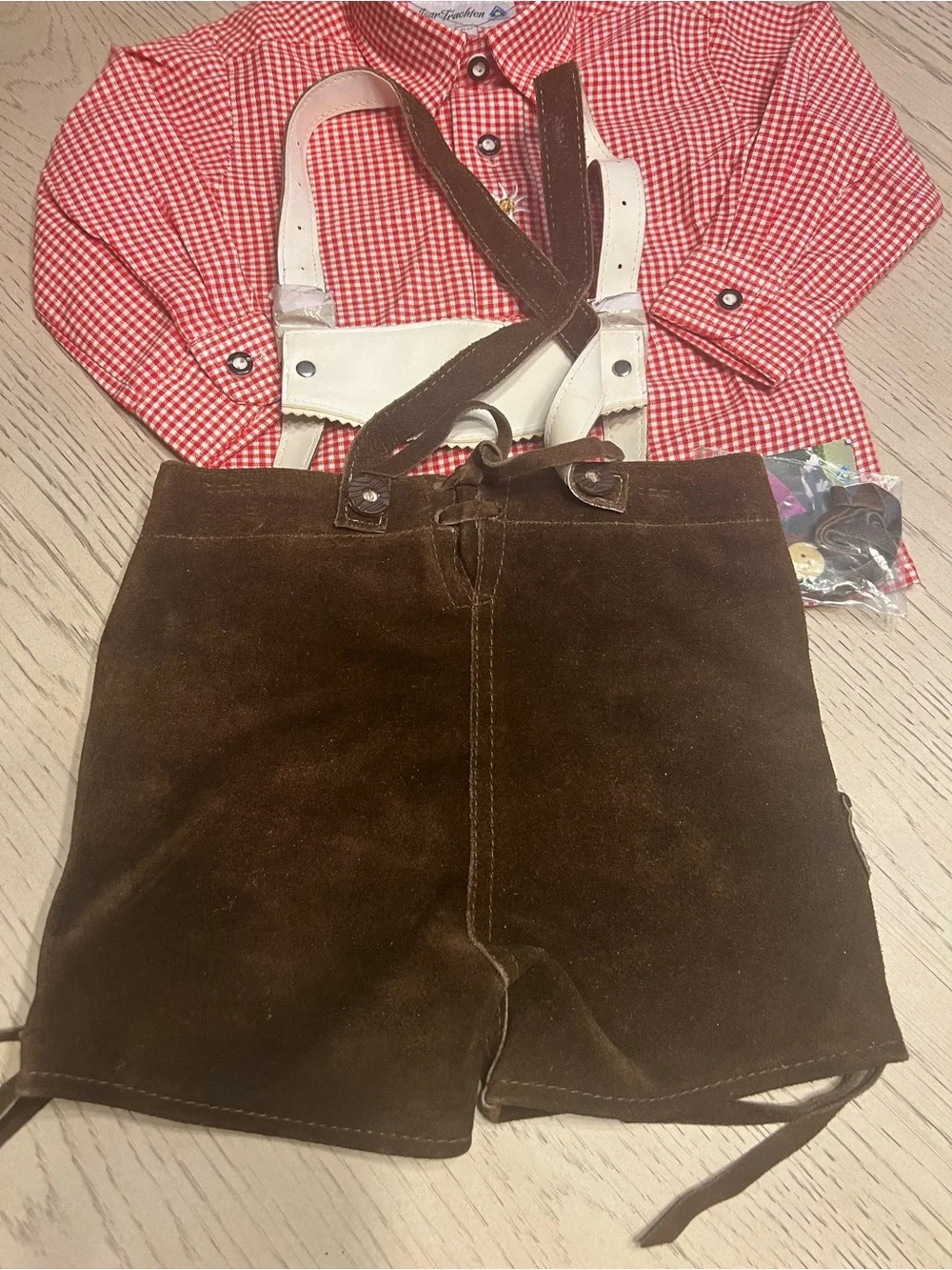 Kids Lederhosen Outfit Isar-Trachten Boys Leather Lederhosen Shorts Brown w/ Gin